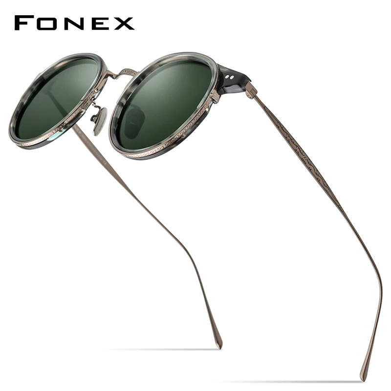 FONEX Титанов Ацетатные Поляризирани Слънчеви Очила Мъжки 2022 Нови Ретро Реколта Кръгли Слънчеви Очила с UV400 за Жени Корейски Нюанси 850 0