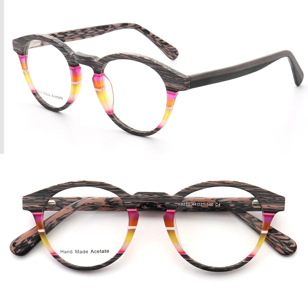 Дамски Кръгли Рамки За Очила от Естествено Дърво, Мъжки Ретро Реколта Оптични рамки за очила, Ацетатные рамки за очила Rx, Рамки за очила В Синята Лента 0