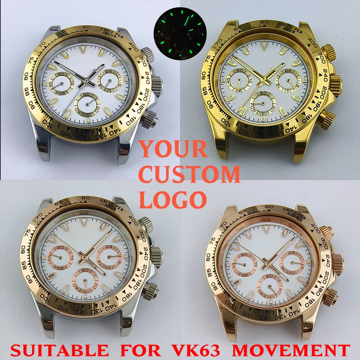39 ММ Калъф VK63 механизъм мъжки кварцов часовник хронограф електронен часовник корпус от неръждаема стомана аксесоари за часовници