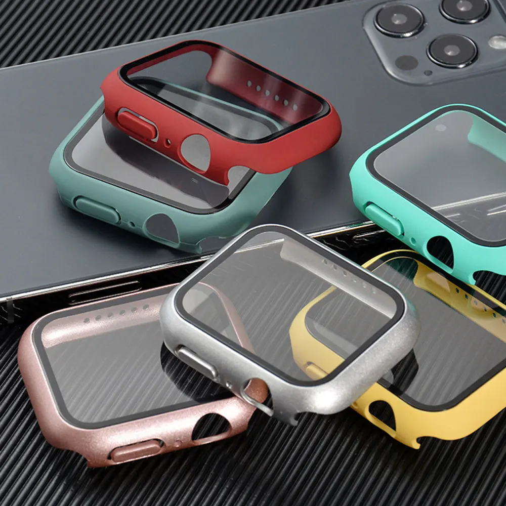 Стъкло + Калъф За Apple Watch case 45 мм 41 мм 44 мм 40 мм 42 мм 38 мм iWatch 8 3 6 SE Защитно фолио за дисплея на Apple watch серия 7 Аксесоари 0