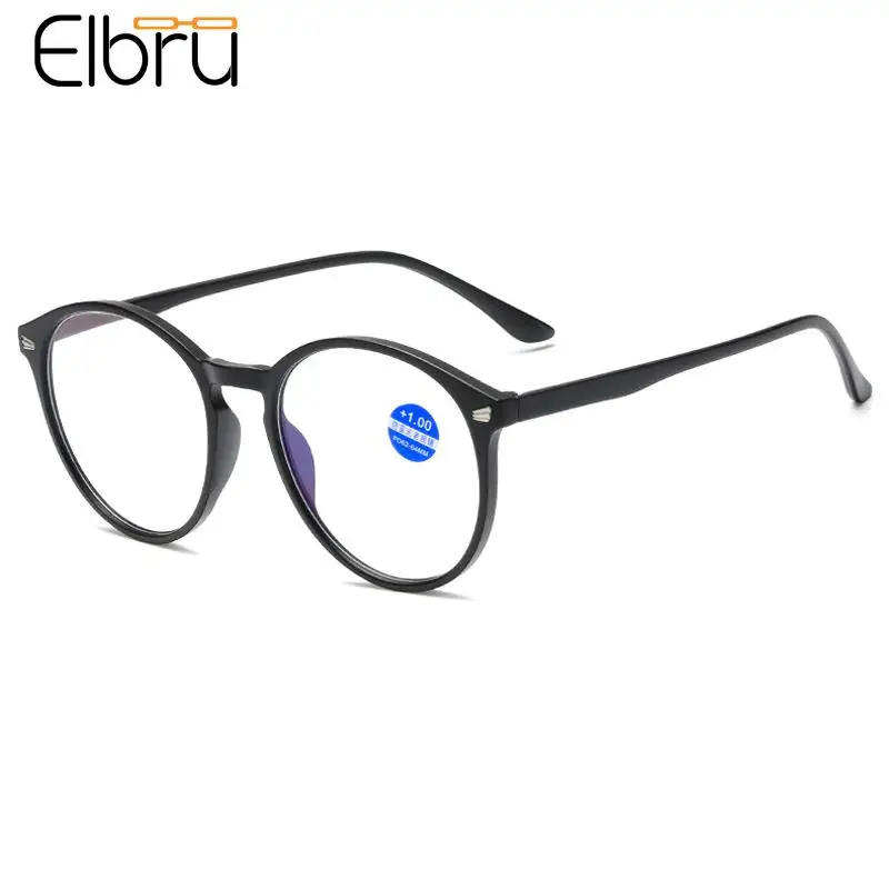 Elbru Реколта Очила За четене с Анти-Синя светлина, Модерен Кръгли Прозрачни Очила За Далекогледство, Мъжки и Женски Очила За четене, Диоптър + 1,0 + 4,0 0