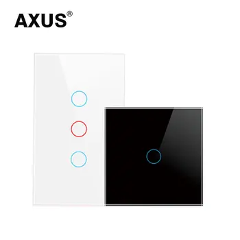 AXUS Сензорен Ключ, с монтиран на стената Ключа за лампата Луксозен Кристално Закалено Стъкло ЕС, САЩ Стандартна Лента AC110-250V 1/2/3 Банда Led Бутон Превключвател 0